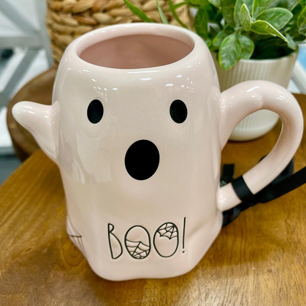 Rae Dunn Pink Halloween Pastel Pink Ghost Boo w/Spiderweb Ceramic Coffee mug NWT